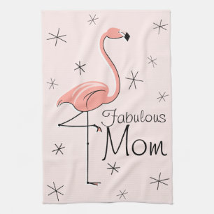 Flamingo Pink Fabulous Mum kitchen towel