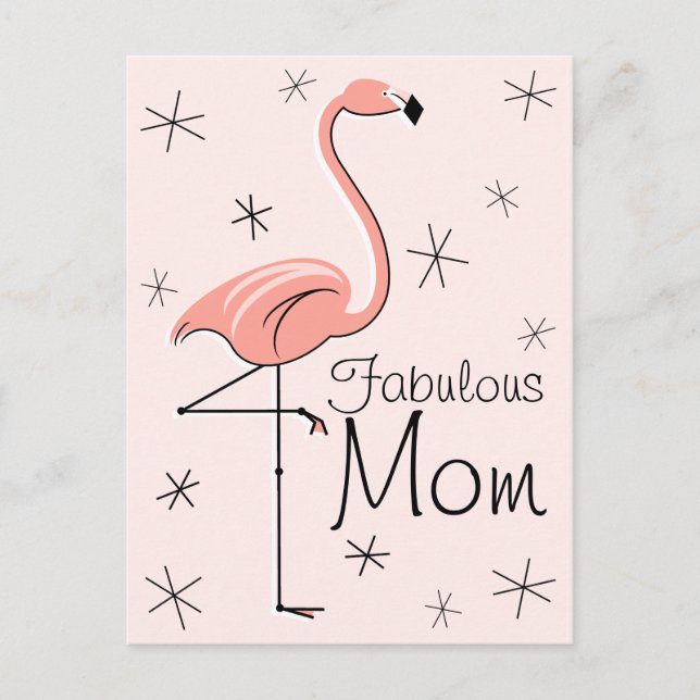 Flamingo Pink "Fabulous Mum" vertical postcard (Front)