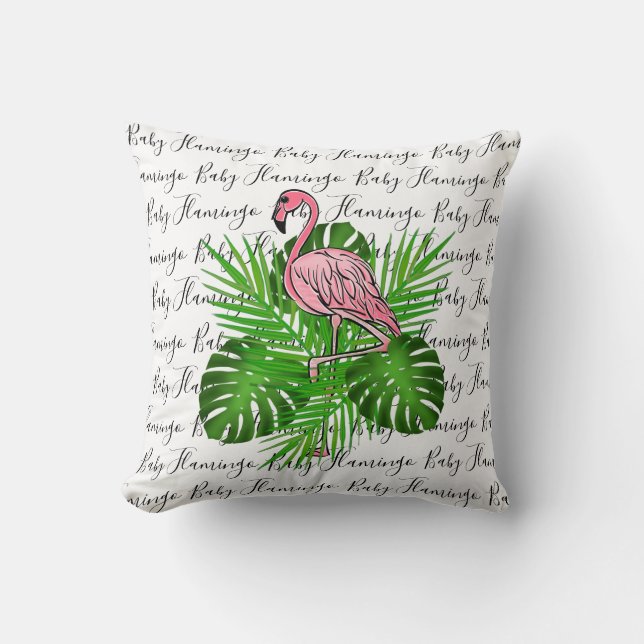 Flamingo, pink flamingo, tropical jungle leaves  cushion (Front)