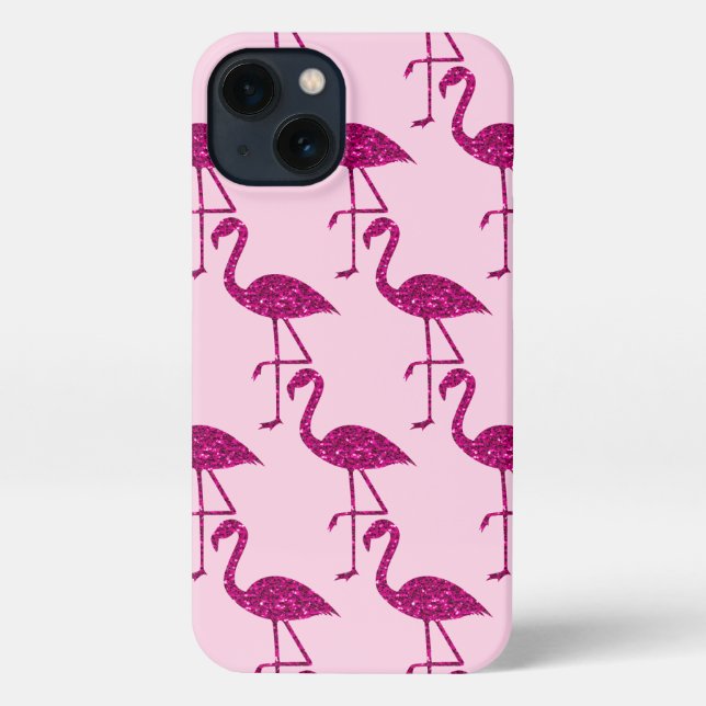Flamingo pink glitter sparkles pattern iPhone case (Back)