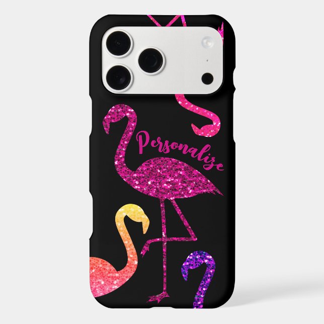 Flamingo pink glitter sparkles Personalise black (Back)