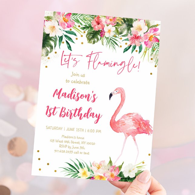Flamingo Pink Gold First Birthday Invitation (Creator Uploaded)