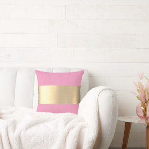 Flamingo Pink Gold Foil Rustic Faux Cushion