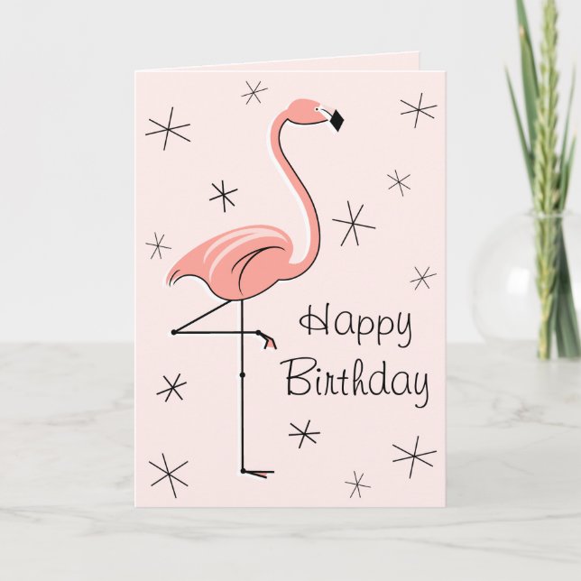 Flamingo Pink Happy Birthday front text vertical Card (Front)