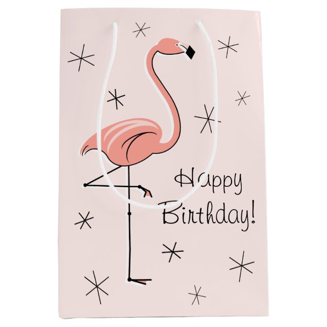 Flamingo Pink 'Happy Birthday!' gift bag medium (Front)