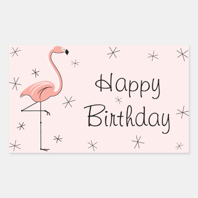 Flamingo Pink Happy Birthday rectangle Rectangular Sticker (Front)