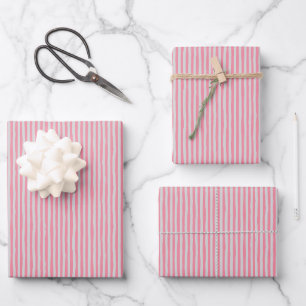 Flamingo Pink & Light Gray Wonky Stripes Wrapping Paper Sheet