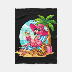Flamingo pink palm tree tropical beach summer fleece blanket