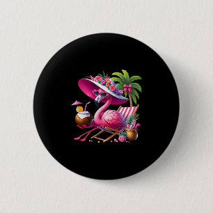 Flamingo Pink Palm Tree Tropical Beach Summer Vaca 6 Cm Round Badge