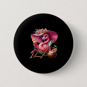 Flamingo Pink Palm Tree Tropical Beach Summer Vaca 6 Cm Round Badge
