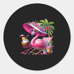 Flamingo Pink Palm Tree Tropical Beach Summer Vaca Classic Round Sticker