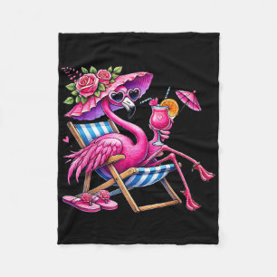 Flamingo Pink Palm Tree Tropical Beach Summer Vaca Fleece Blanket