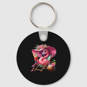 Flamingo Pink Palm Tree Tropical Beach Summer Vaca Key Ring