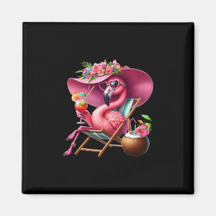 Flamingo Pink Palm Tree Tropical Beach Summer Vaca Magnet