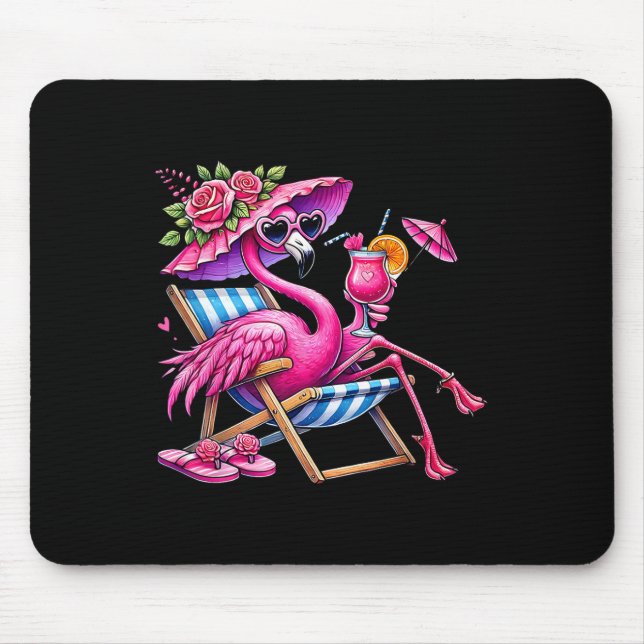 Flamingo Pink Palm Tree Tropical Beach Summer Vaca Mouse Pad (Front)
