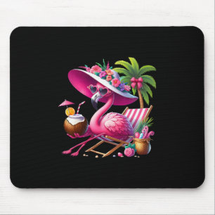 Flamingo Pink Palm Tree Tropical Beach Summer Vaca Mouse Pad