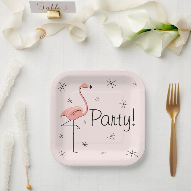 Flamingo Pink Party! square Paper Plate (Wedding)