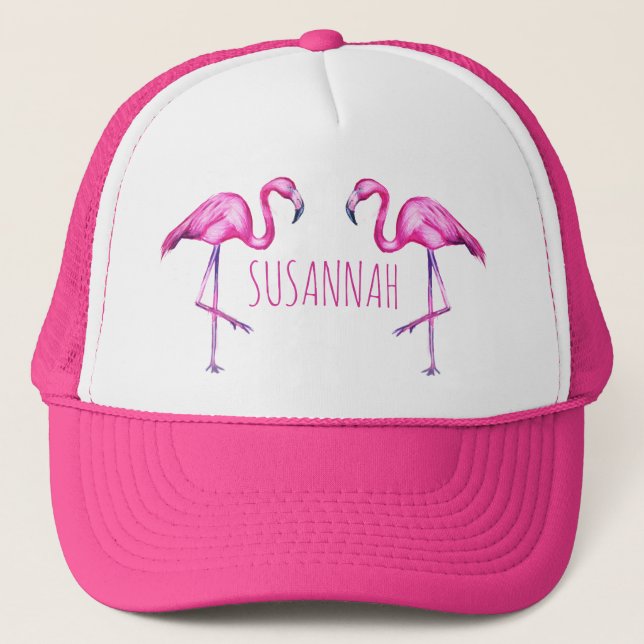 Flamingo Pink Personalised Trucker Hat (Front)