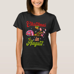 Flamingo Pink Retro Camping Car Christmas In Augus T-Shirt