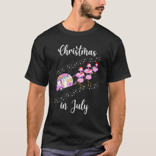 Flamingo Pink Retro Camping Car Christmas In July T-Shirt