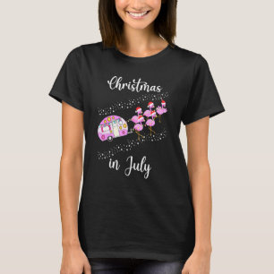 Flamingo Pink Retro Camping Car Christmas In July T-Shirt