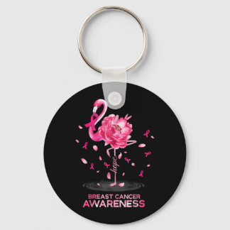 Flamingo Pink Ribbon Breast Cancer Awareness Key Ring