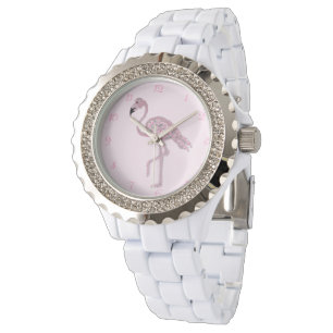 Flamingo Pink Roses Flamingos Clock Watch