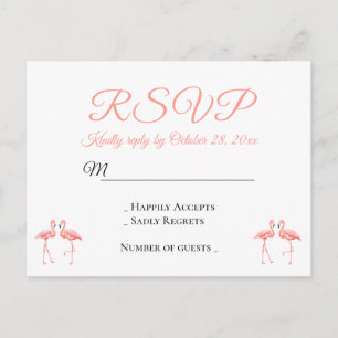 Flamingo Pink RSVP Wedding Tropical Luau Beach Invitation Postcard