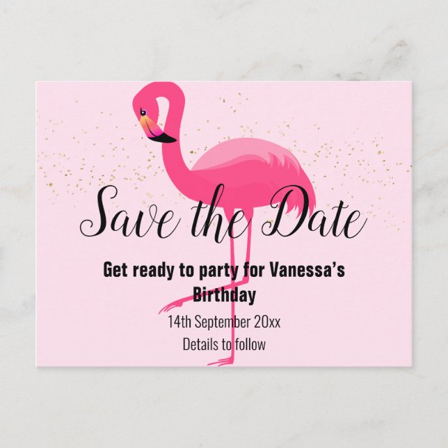 FLAMINGO Pink Save the Date Announcement Postcard (Front)