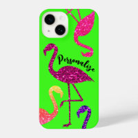 Flamingo pink sparkles Personalise neon green