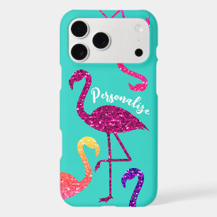 Flamingo pink sparkles Personalise turquoise