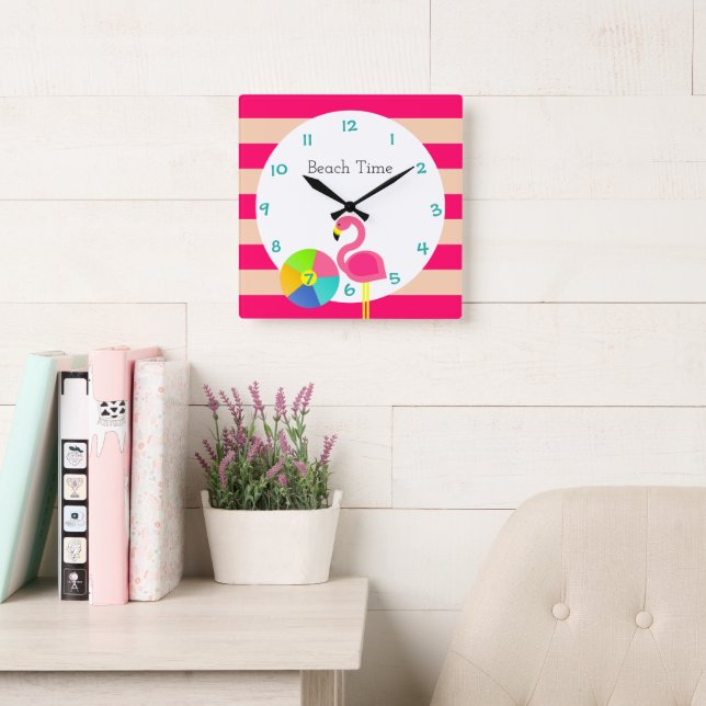 Flamingo Pink Stripe Personalized Wall Clock (Reading Room)