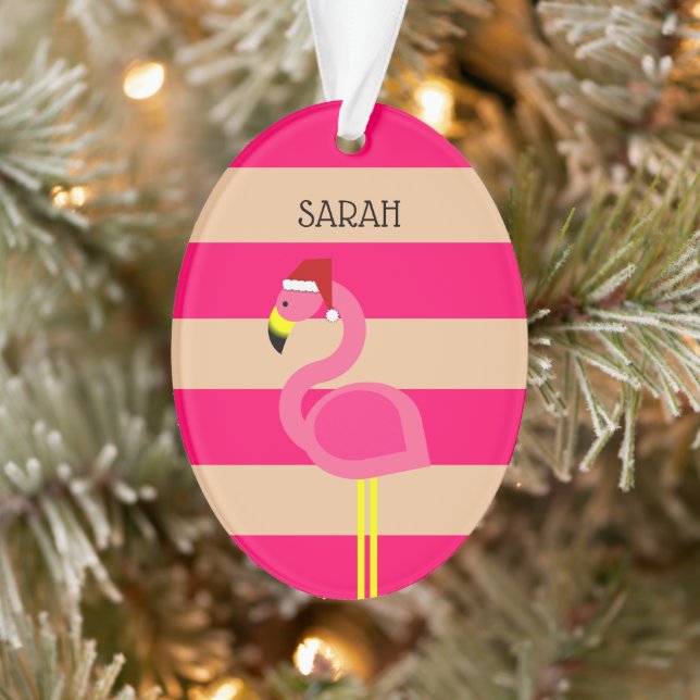 Flamingo Pink Stripe Tropical Christmas Ornament (Tree)