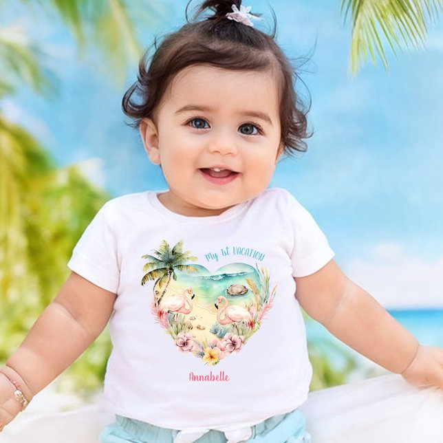 Flamingo Pink Summer Vacation Tropical Girl Beach Baby T-Shirt (Flamingo Pink Summer Vacation Tropical Girl Beach Baby T-Shirt)