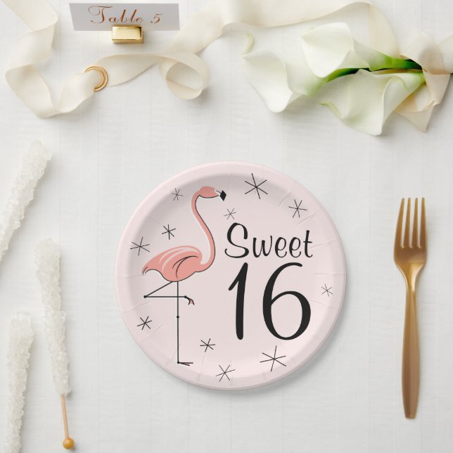 Flamingo Pink Sweet 16 paper plate (Wedding)