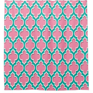 Flamingo Pink Teal White XL Moroccan #4DS Shower Curtain