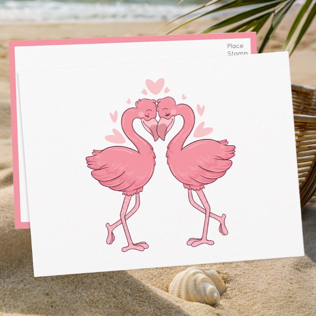 Flamingo Pink Tropical Beach Wedding Thank You Postcard (Creator Uploaded)