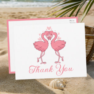 Flamingo Pink Tropical Beach Wedding Thank You Postcard