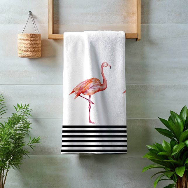 Flamingo Pink Tropical Teal Black White Fun Bath Towel Set (Creator Uploaded)
