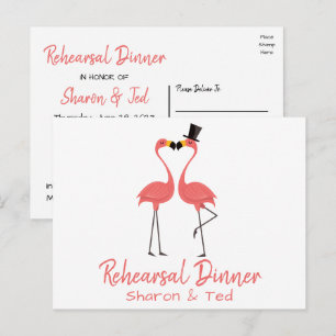 Flamingo Pink Tropical Wedding Rehearsal Dinner Invitation Postcard