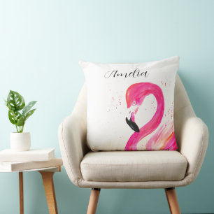 Flamingo Pink watercolor Cute Nursery Art Bird Cushion