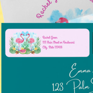 Flamingo Pink Wedding return Return Address Label