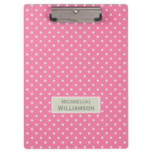 Flamingo Pink & White Polka Dot Customised Pattern Clipboard