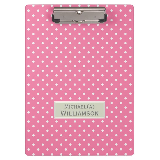 Flamingo Pink & White Polka Dot Customised Pattern Clipboard (Front)