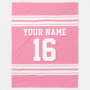 Flamingo Pink White Sports Jersey Fleece Blanket