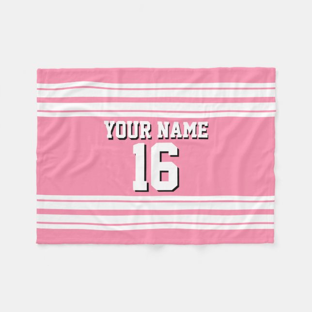 Flamingo Pink White Team Jersey Custom Number Name Fleece Blanket (Front (Horizontal))