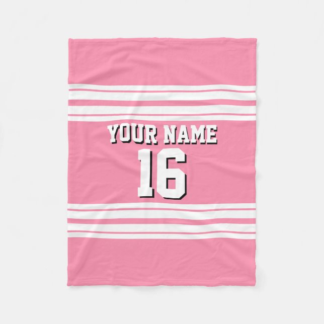 Flamingo Pink White Team Jersey Custom Number Name Fleece Blanket (Front)
