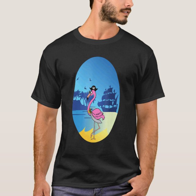 Flamingo Pirate Buccaneer Sea T-Shirt (Front)