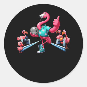 Flamingo Playing Bowling Graphic Art Bowler Bowlin Classic Round Sticker