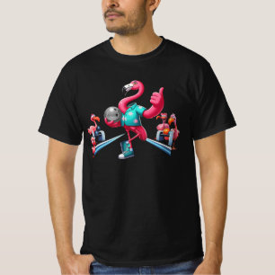 Flamingo Playing Bowling Graphic Art Bowler Bowlin T-Shirt